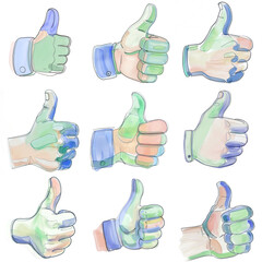 Thumbs Up Watercolors Contour Sketch