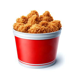 Crispy fried chicken in red bucket isolated on white