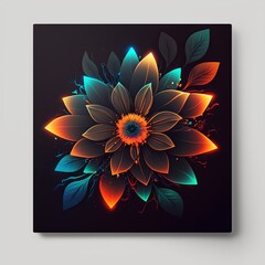 A neon-inspired design of a colorful, abstract flower with glowing petals