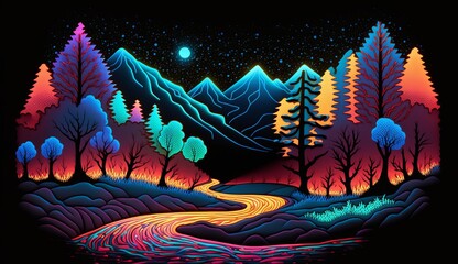 A neon-infused landscape of a glowing