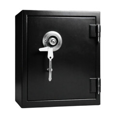 Black bank safe with open steel door on Isolated transparent background png. generated with AI