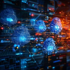 Fototapeta premium Abstract business communication wallpaper, speech bubbles connected by thin lines, communication flow theme