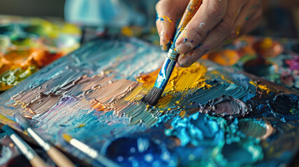 Obraz premium Close-up of hand painting on canvas.