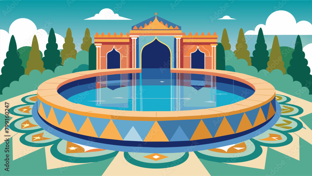 Poster an ornate reflection pool adorned with intricate mosaic tiles inviting individuals to contemplate th