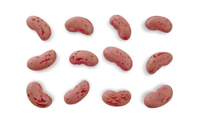 Collection of raw pinto beans isolated on white background with cut out and shadow. Similar family...