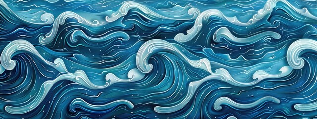 Fototapeta premium Pattern background of blue ocean waves. blue modern background. Banner design 