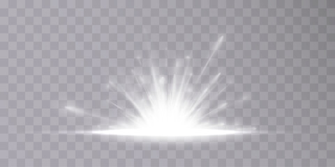 The effect of a bright flash of a special solar lens on a transparent background. Light blur effect. Vector illustration