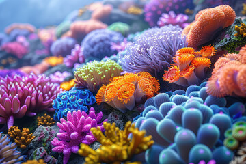 A vibrant coral reef teeming with colorful marine life. Created with Ai
