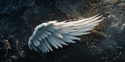 One feather on angel's left wing Black background,天使の左翼に羽根が1本 黒背景,Generative AI