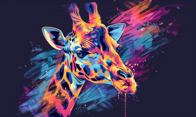 abstract illustration of a giraffe in childish style, logo for t-shirt print