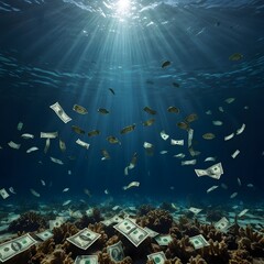 Dollars drowned in the ocean