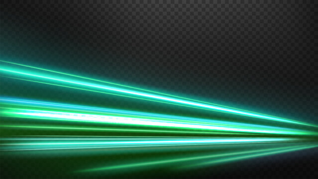 Green Light Trails, Long Time Exposure Motion Blur Effect, Vector Illustration