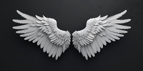 White angel wings with black background,白い天使の羽　背景は黒,Generative AI - obrazy, fototapety, plakaty