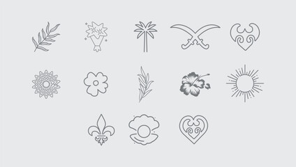 vector contour branch and leaves compositions. Elegant branches for decoration. hand drawing monochrome botanical illustration for backgrounds. 