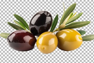 Olives, black, red and green Variety, cutout isolated on transparent (PNG) background