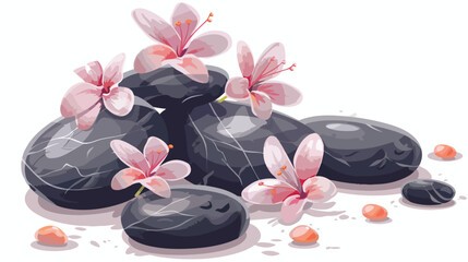 Spa stones and beautiful flower on white background 