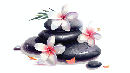 Spa stones and beautiful flower on white background 
