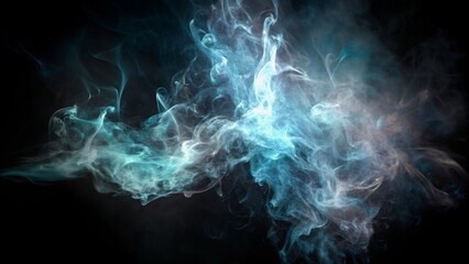 Dramatic explosion of blue and red glowing smoke clouds in dark atmospheric space