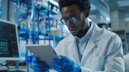 Scientist Analyzing Data on Tablet