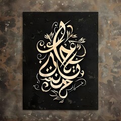 Arabic calligraphy on black background, vector art with golden accents, Islamic design on transparent background