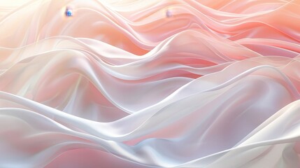 This image is a generated photo of a flowing pink and white fabric. The fabric is in waves and looks very soft and smooth. The colors are very gentle and pleasing to the eye.