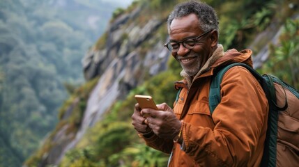 A Hiker Using Smartphone Outdoors
