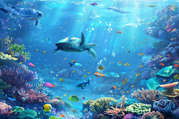 Fototapeta na wymiar Underwater Coral Reef Biodiversity World Oceans Day