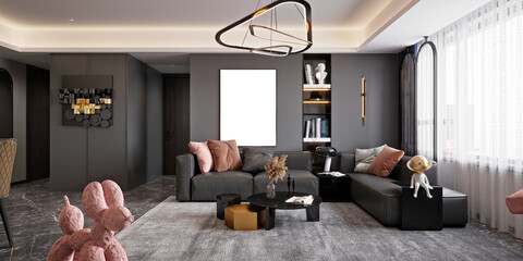 luxury villa house living room 3d render