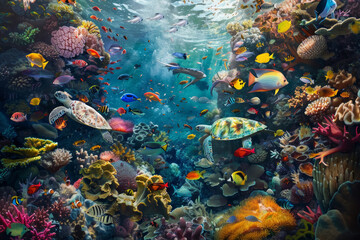 Naklejka premium Coral Reef Diversity Celebration World Oceans Day