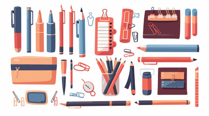 Stationery supplies on white background Vector illustration