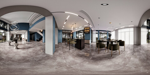 Naklejka premium 360 degrees view of luxury home interior, 3d rendering