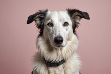 Portrait of Borzoi dog looking at camera, copy space. Studio shot.