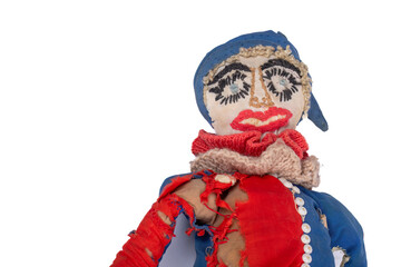 Creepy Vintage Handmade Casper Doll on White Background - Haunted Retro Horror