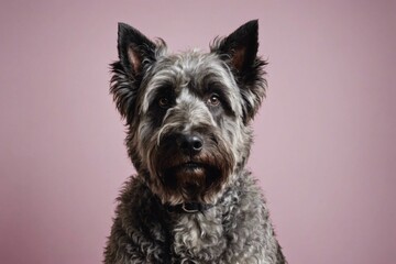 Portrait of Bouvier des Flandres dog looking at camera, copy space. Studio shot.