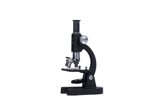 Vintage Basic Microscope - Retro Scientific Equipment on White Background