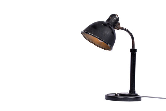 Vintage Black Desk Lamp - Classic Illumination on White Background
