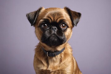 Portrait of Brussels Griffon dog looking at camera, copy space. Studio shot.