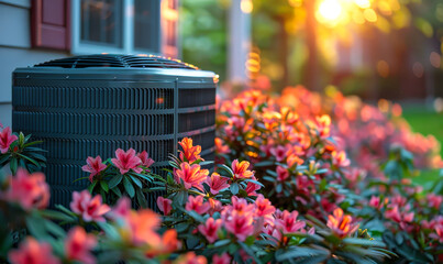 Backyard Garden Summer AC Unit Outdoor Cooling System Installation Repair Technician Working Maintenance