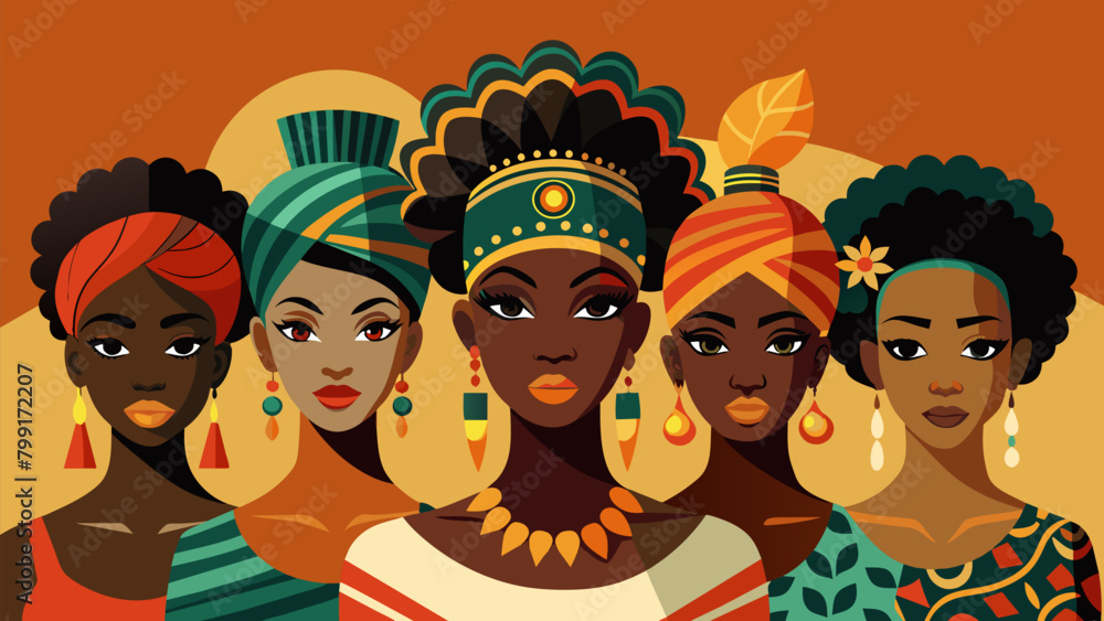 Poster a stunning display of african headwraps with models sporting different styles and patterns showcasin