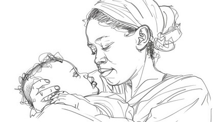 One single line drawing of a midwife holding toddler International Day of the Midwife
