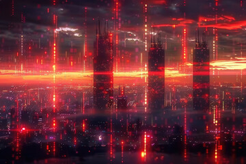 Dive into a visually stunning futuristic digital metropolis, where towering data monoliths and holographic command centers redefine urban technology and innovation, showcasing the city of tomorrow.