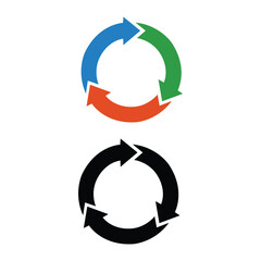 COLOURED AND BLACK 3 ARROW CIRCLE CYCLE VECTOR ILLUSTRATION ISOLATED