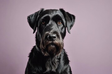 Obraz premium Portrait of Giant Schnauzer dog looking at camera, copy space. Studio shot.