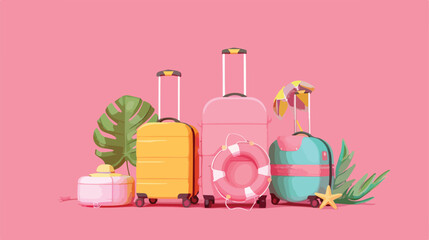 Suitcases with inflatable ring and beach accessories