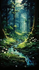 Immerse in a serene forest inhabited by sentient plants and whimsical creatures, blending aspects of nature documentary realism with a dreamlike Impressionist touch
