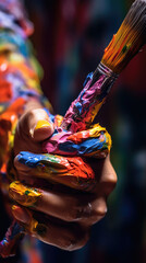 Vibrant Close-Up Shot of an Artist's Brushstroke Captured in Stunning Detail