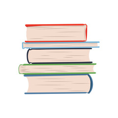 Vector illustration of book stacks and piles, school textbooks and bestsellers, dictionaries and encyclopedias, library or bookstore literature. Isolated flat of cartoon books.