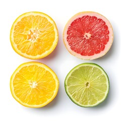Four slices of citrus fruit in a row on transparent background. Vector art of hand-drawn, golden, 3D cartoon concept for logo or design.