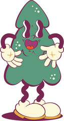 Retro groovy Christmas tree mascot character
