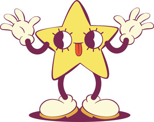 Retro groovy star mascot character